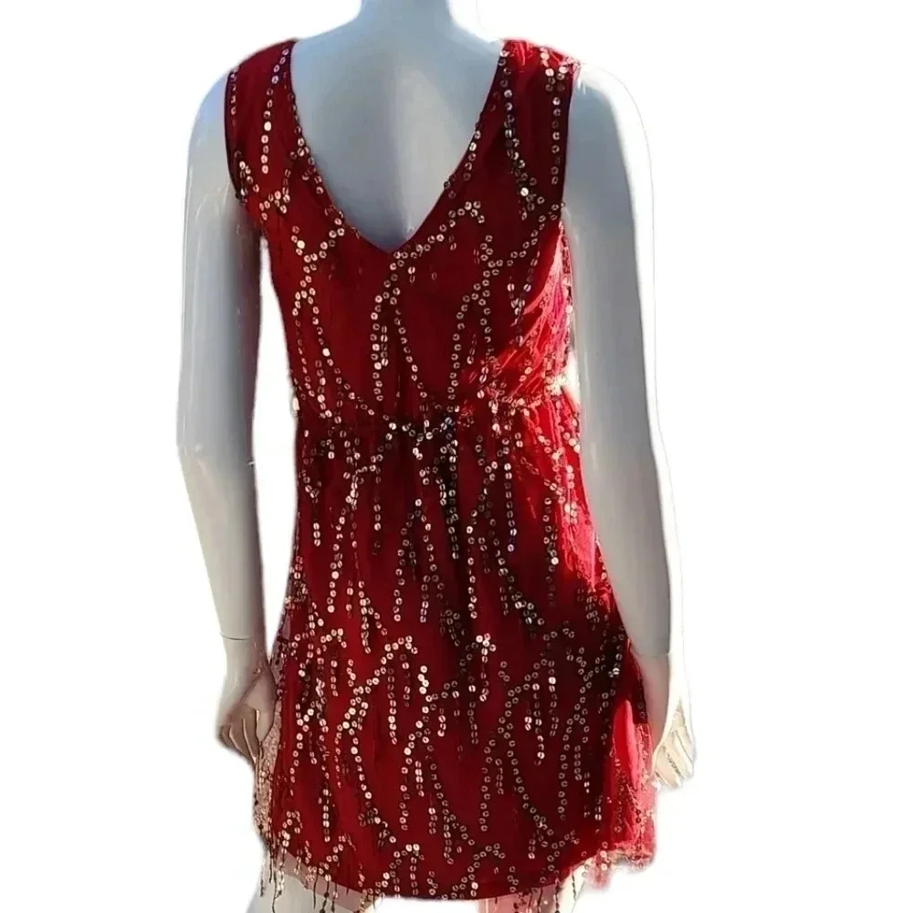 NWT SFC Southern Fried Chics Shimmy Cocktail Party Wine Gold Sequin Dress Sz XS - Picture 3 of 14